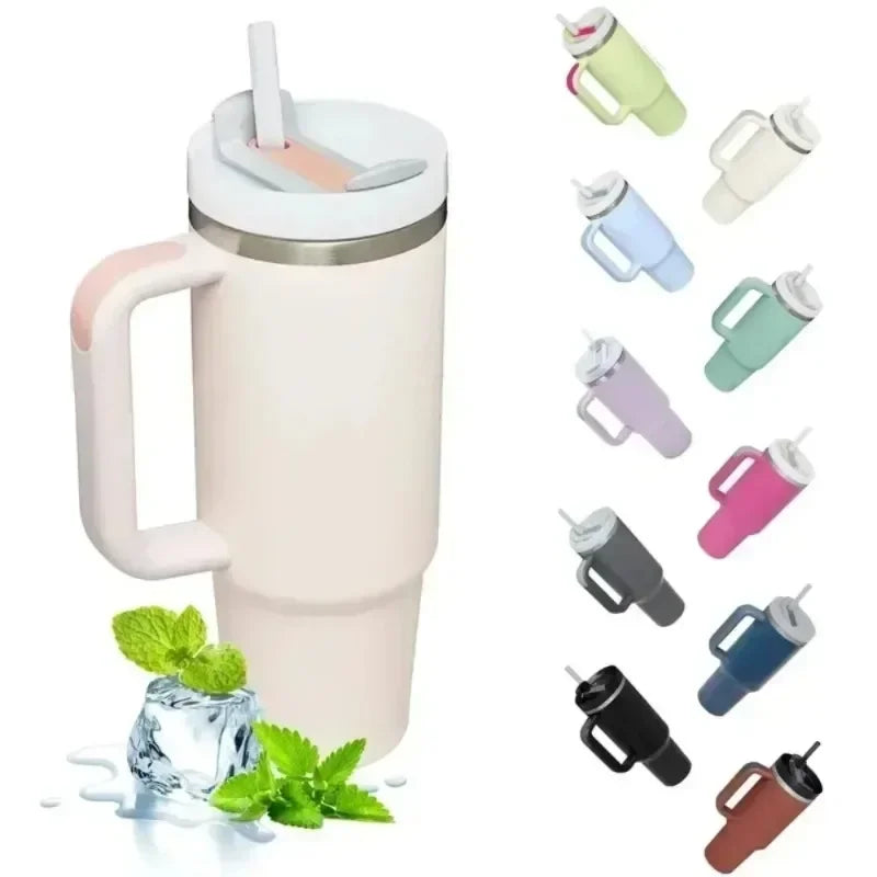 Insulated Tumbler Cup Thermal Mug for with Handle Straw Stainless Steel