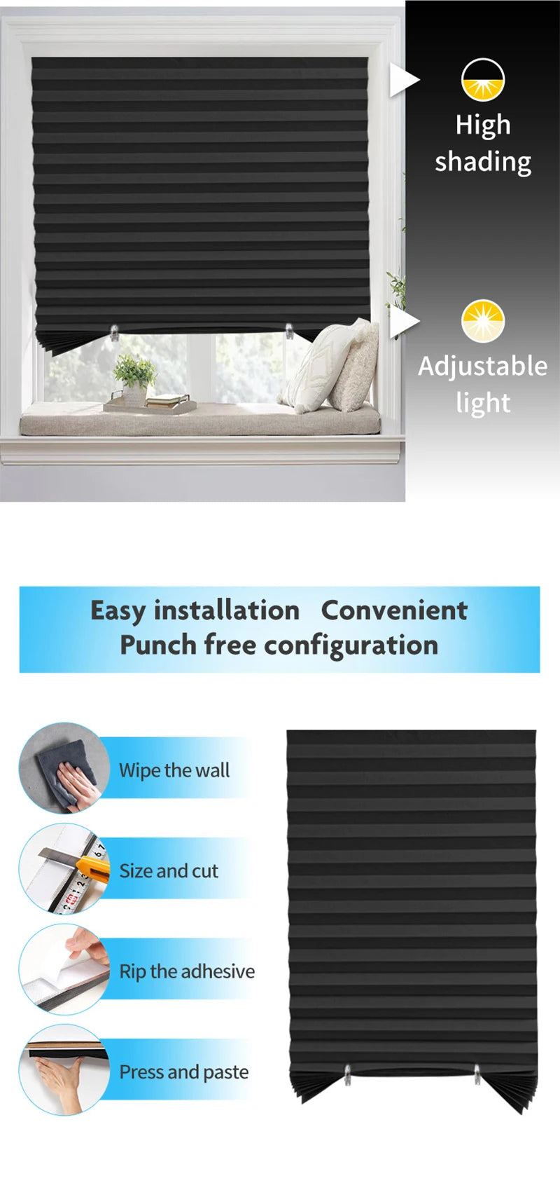 Self-Adhesive Pleated Blackout Curtain