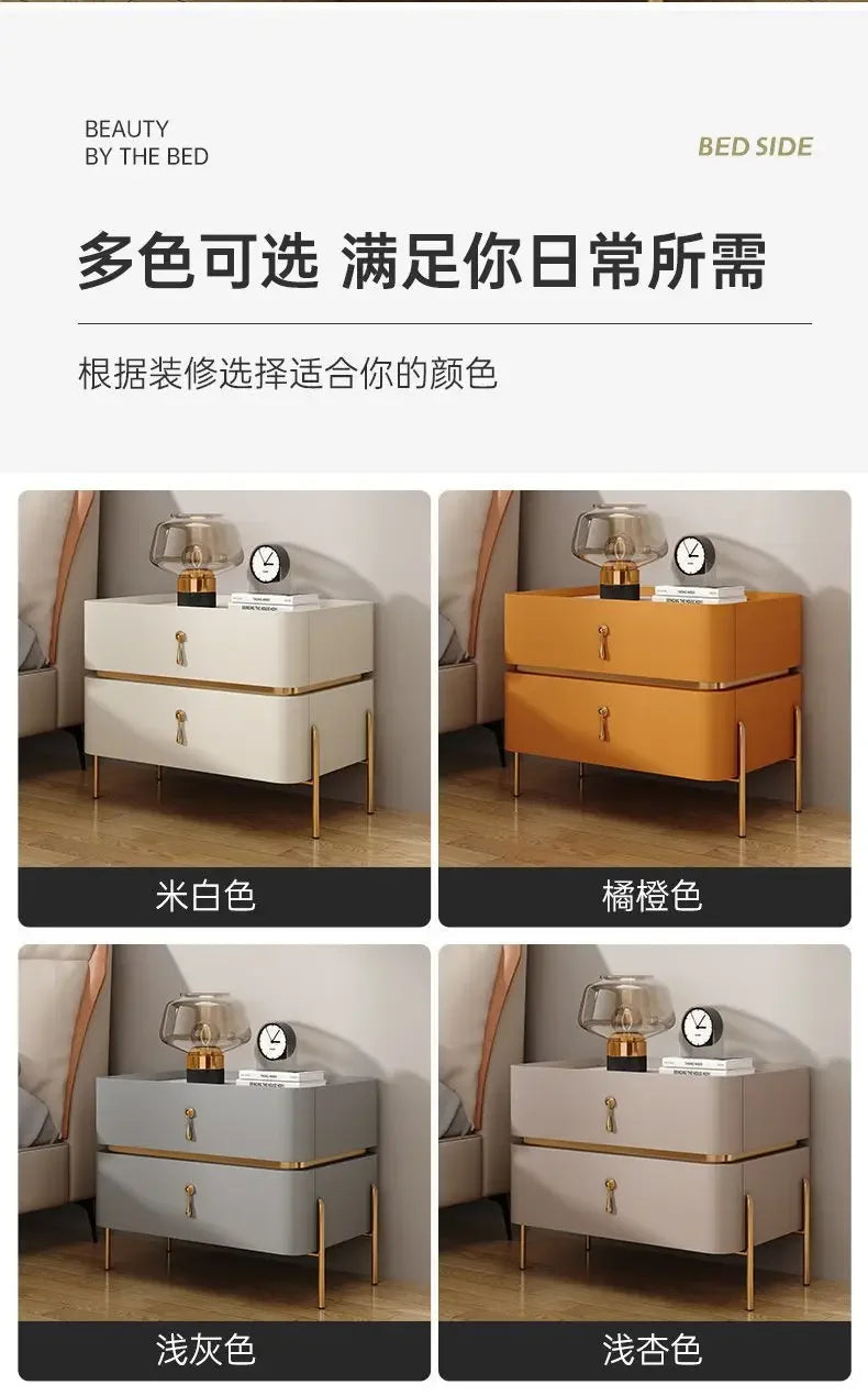 Nightstands Cabinets Bedside Table for Living Room Furniture Splicing Color Cabinets Metal Legs Storage Locker for The Bedroom
