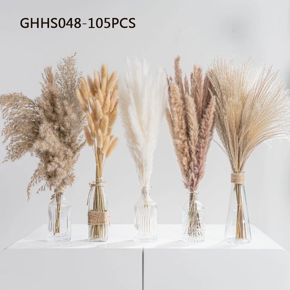 120pcs Fluffy Pampas Bunny Tail Grass Dried Artificial Flowers Bouquet for Bathroom Wall Office Boho Home Wedding Decorations