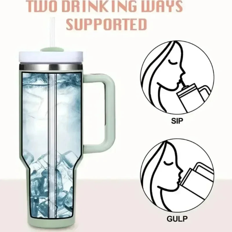 Insulated Tumbler Cup Thermal Mug for with Handle Straw Stainless Steel