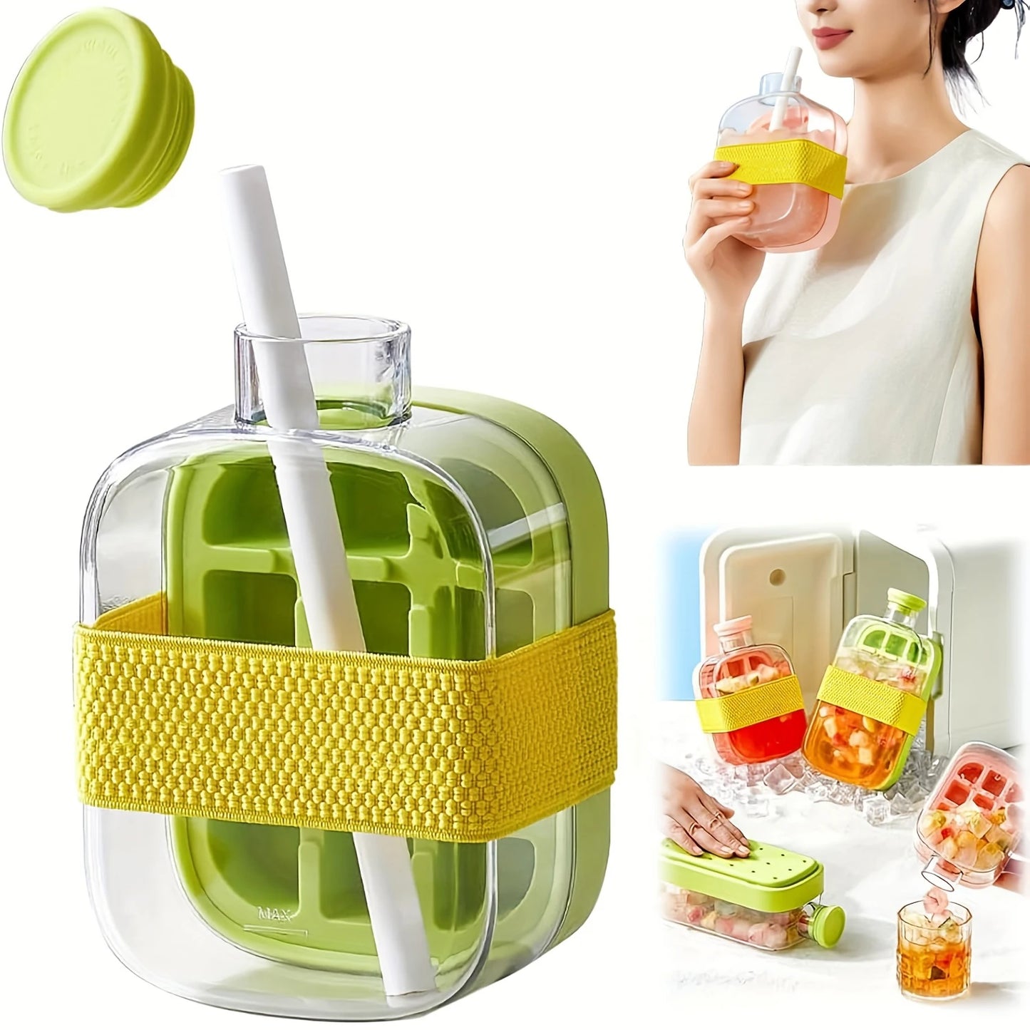 Silicone One-click Ice Mold Bottle Cooler Cup with Straw