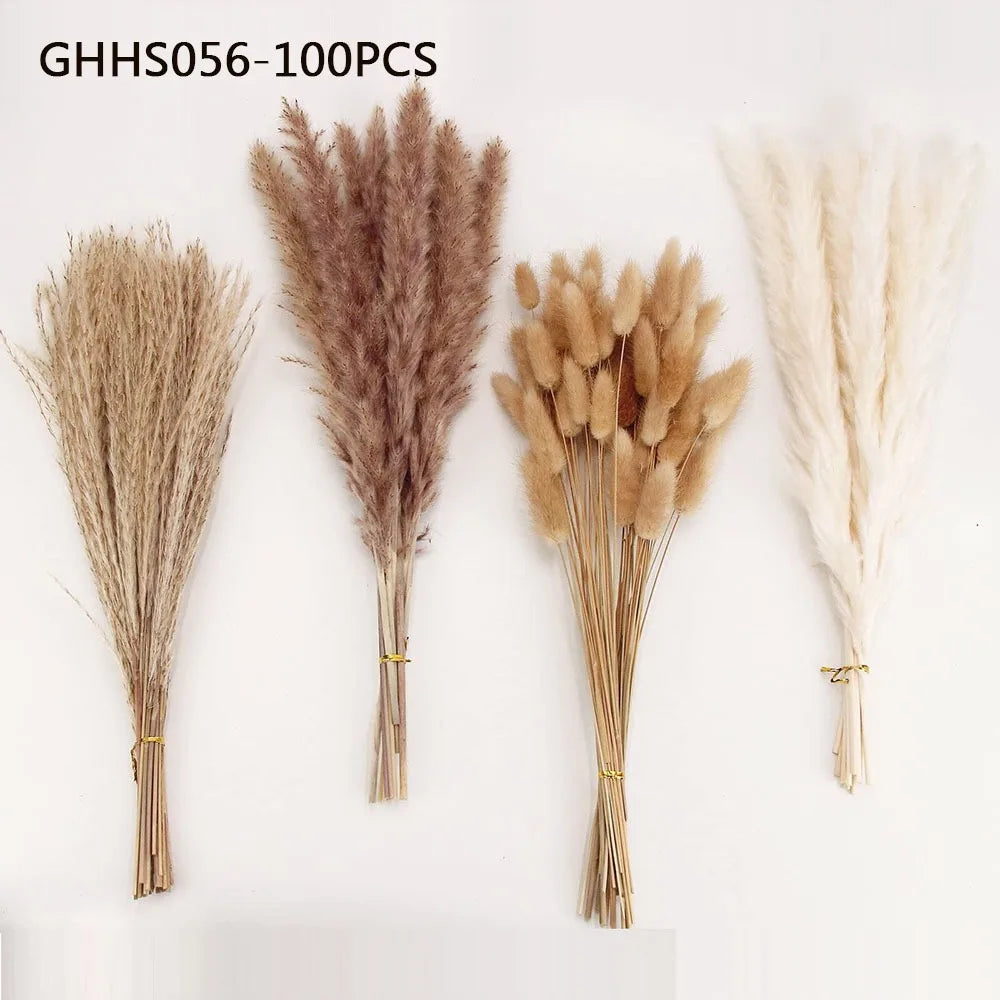 120pcs Fluffy Pampas Bunny Tail Grass Dried Artificial Flowers Bouquet for Bathroom Wall Office Boho Home Wedding Decorations