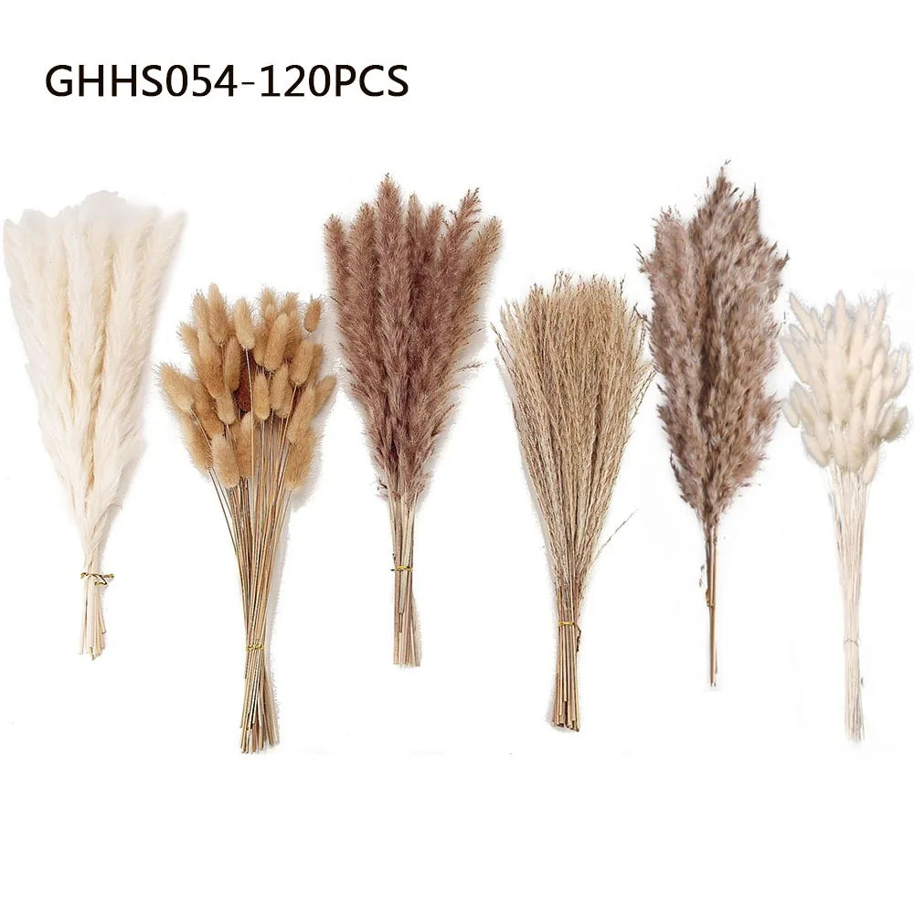 120pcs Fluffy Pampas Bunny Tail Grass Dried Artificial Flowers Bouquet for Bathroom Wall Office Boho Home Wedding Decorations