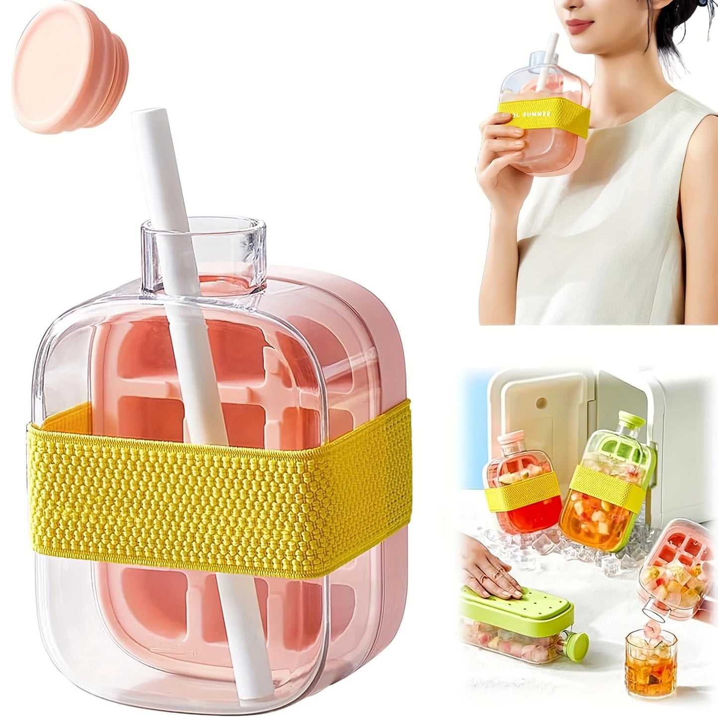 Silicone One-click Ice Mold Bottle Cooler Cup with Straw