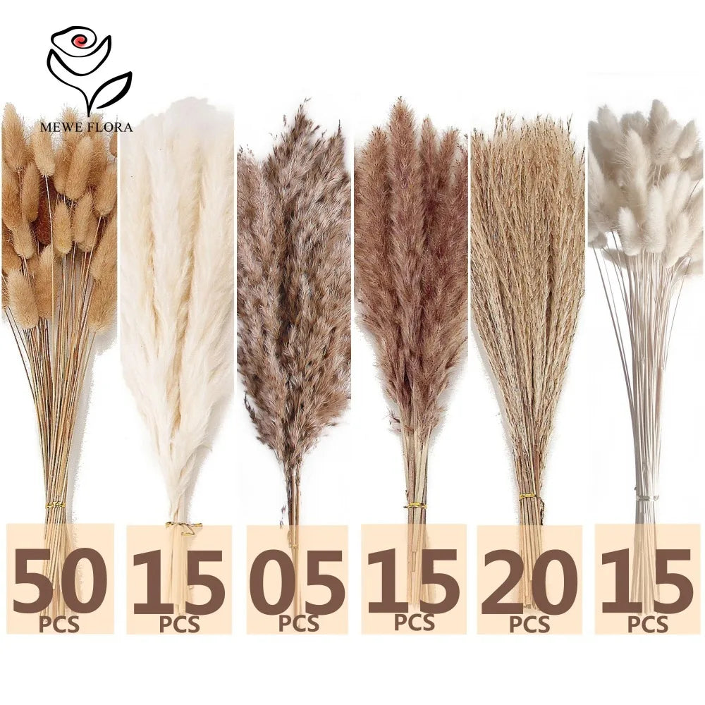 120pcs Fluffy Pampas Bunny Tail Grass Dried Artificial Flowers Bouquet for Bathroom Wall Office Boho Home Wedding Decorations