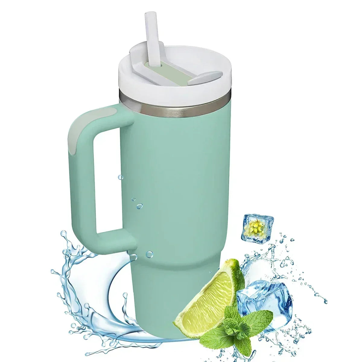 Insulated Tumbler Cup Thermal Mug for with Handle Straw Stainless Steel