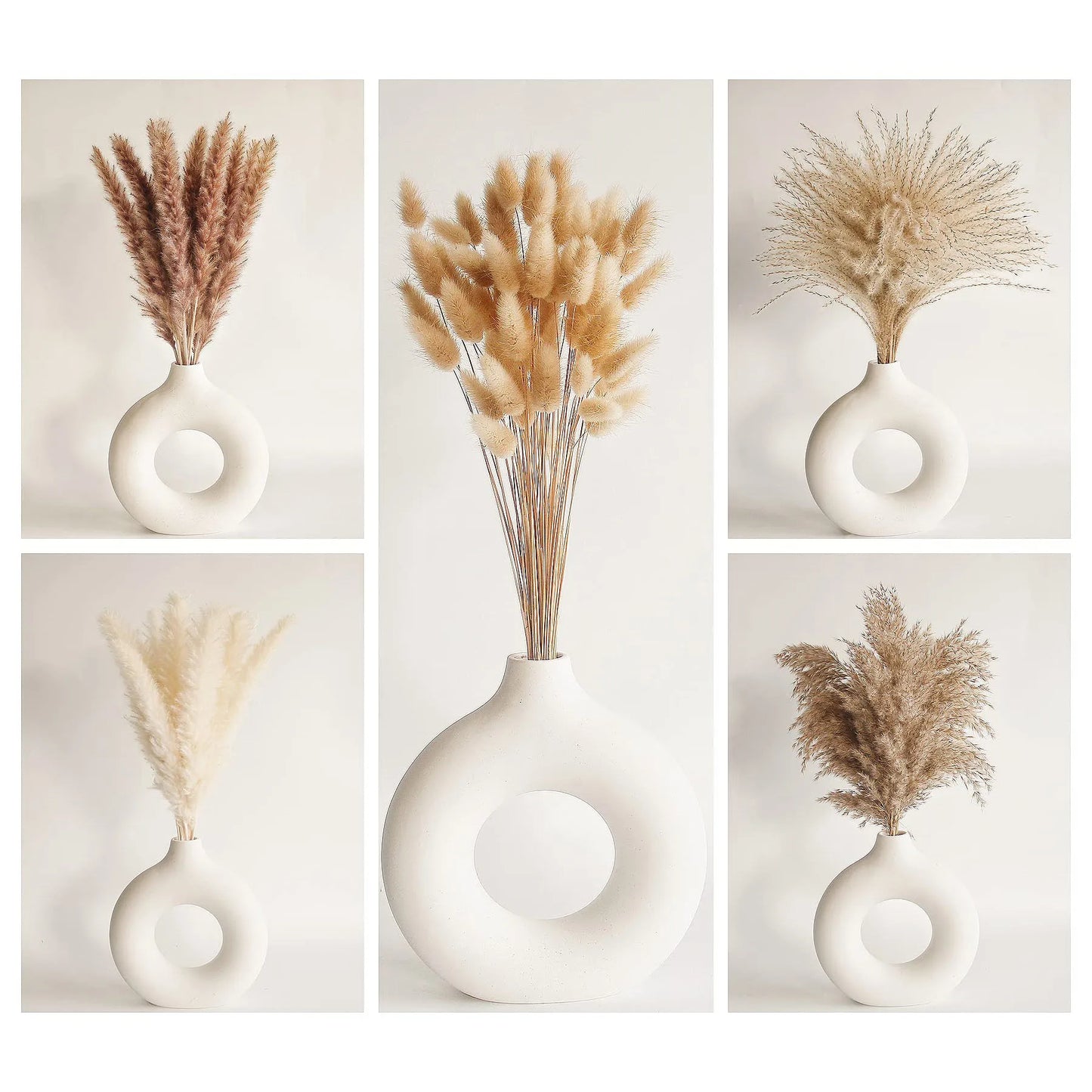 120pcs Fluffy Pampas Bunny Tail Grass Dried Artificial Flowers Bouquet for Bathroom Wall Office Boho Home Wedding Decorations