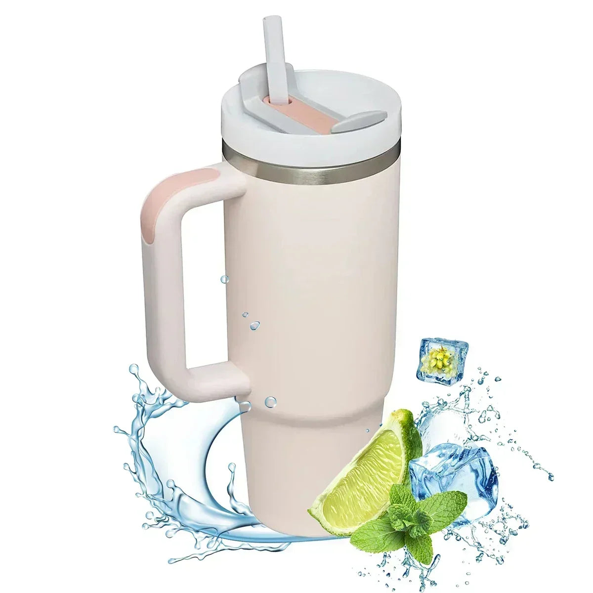 Insulated Tumbler Cup Thermal Mug for with Handle Straw Stainless Steel