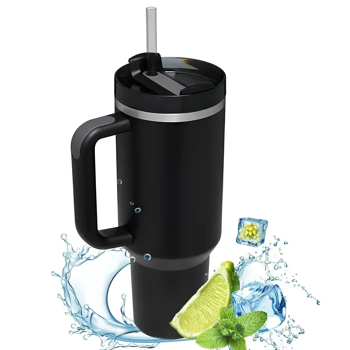 Insulated Tumbler Cup Thermal Mug for with Handle Straw Stainless Steel