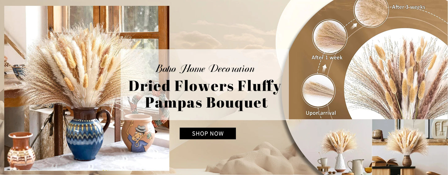 120pcs Fluffy Pampas Bunny Tail Grass Dried Artificial Flowers Bouquet for Bathroom Wall Office Boho Home Wedding Decorations