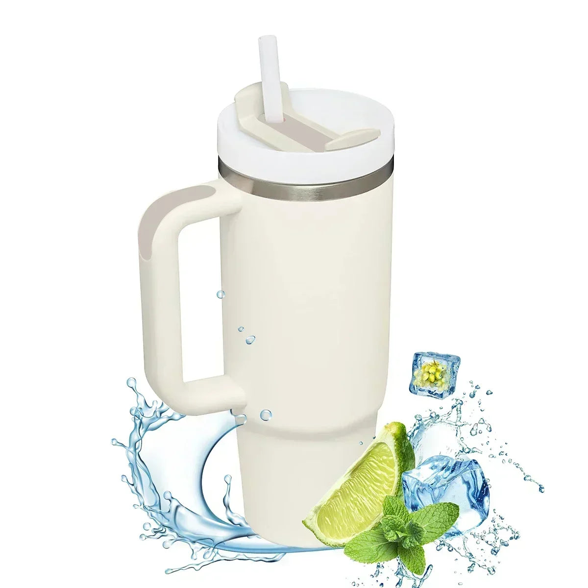Insulated Tumbler Cup Thermal Mug for with Handle Straw Stainless Steel