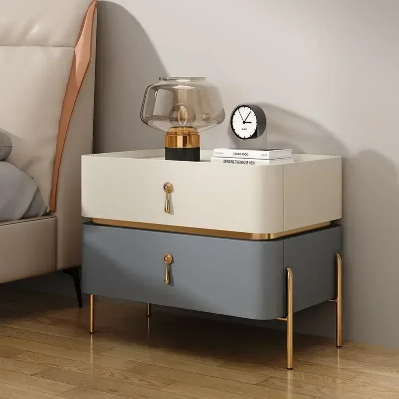Nightstands Cabinets Bedside Table for Living Room Furniture Splicing Color Cabinets Metal Legs Storage Locker for The Bedroom