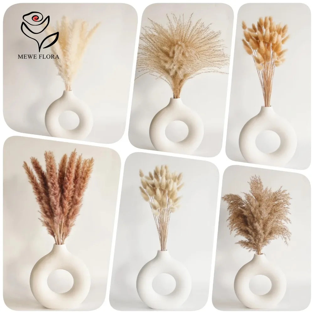 120pcs Fluffy Pampas Bunny Tail Grass Dried Artificial Flowers Bouquet for Bathroom Wall Office Boho Home Wedding Decorations