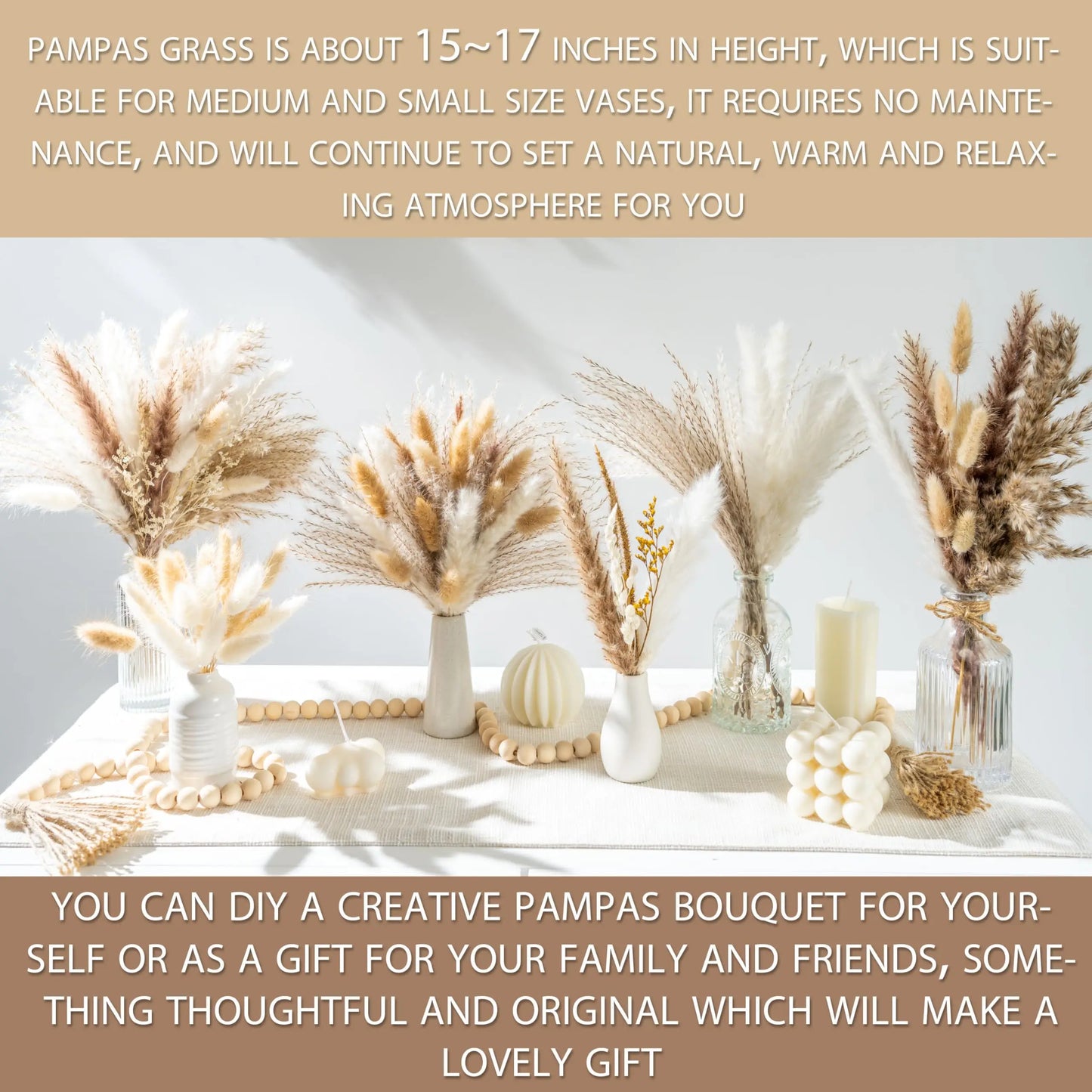 120pcs Fluffy Pampas Bunny Tail Grass Dried Artificial Flowers Bouquet for Bathroom Wall Office Boho Home Wedding Decorations