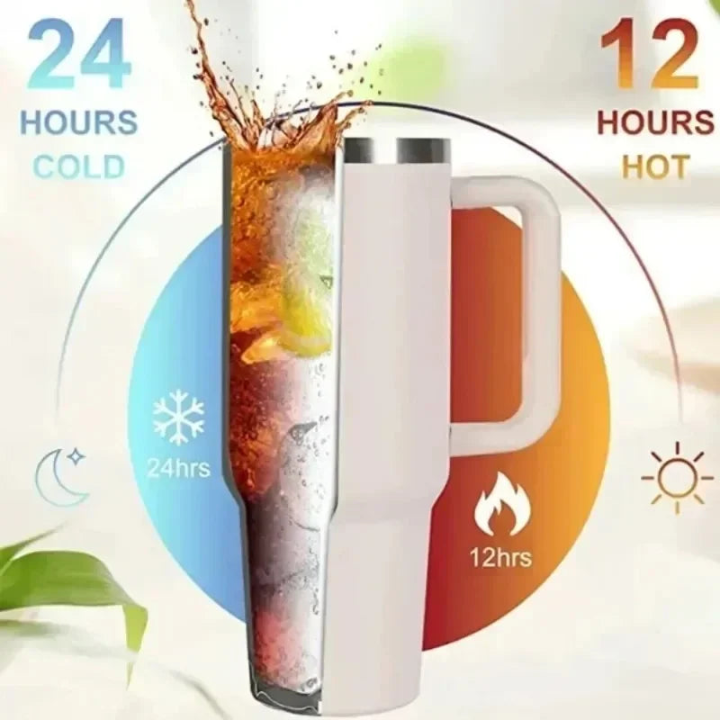 Insulated Tumbler Cup Thermal Mug for with Handle Straw Stainless Steel