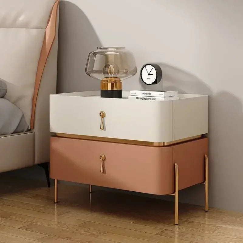 Nightstands Cabinets Bedside Table for Living Room Furniture Splicing Color Cabinets Metal Legs Storage Locker for The Bedroom