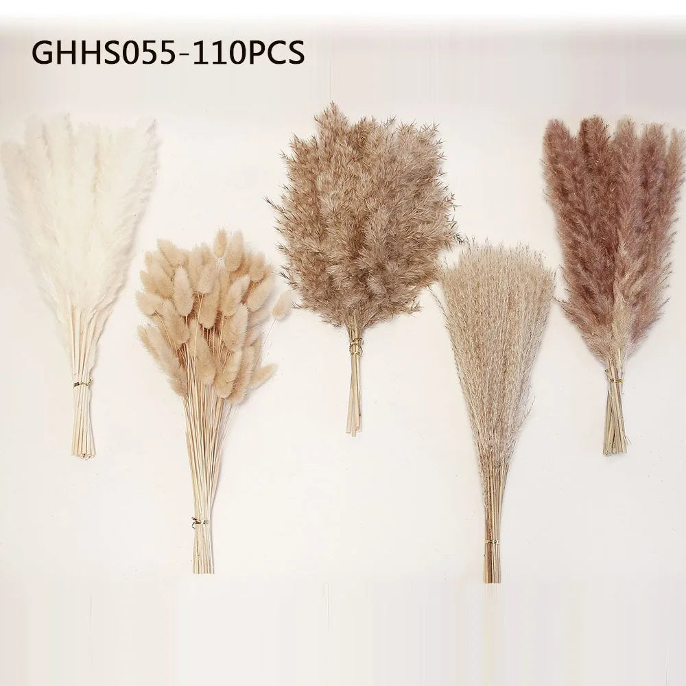 120pcs Fluffy Pampas Bunny Tail Grass Dried Artificial Flowers Bouquet for Bathroom Wall Office Boho Home Wedding Decorations