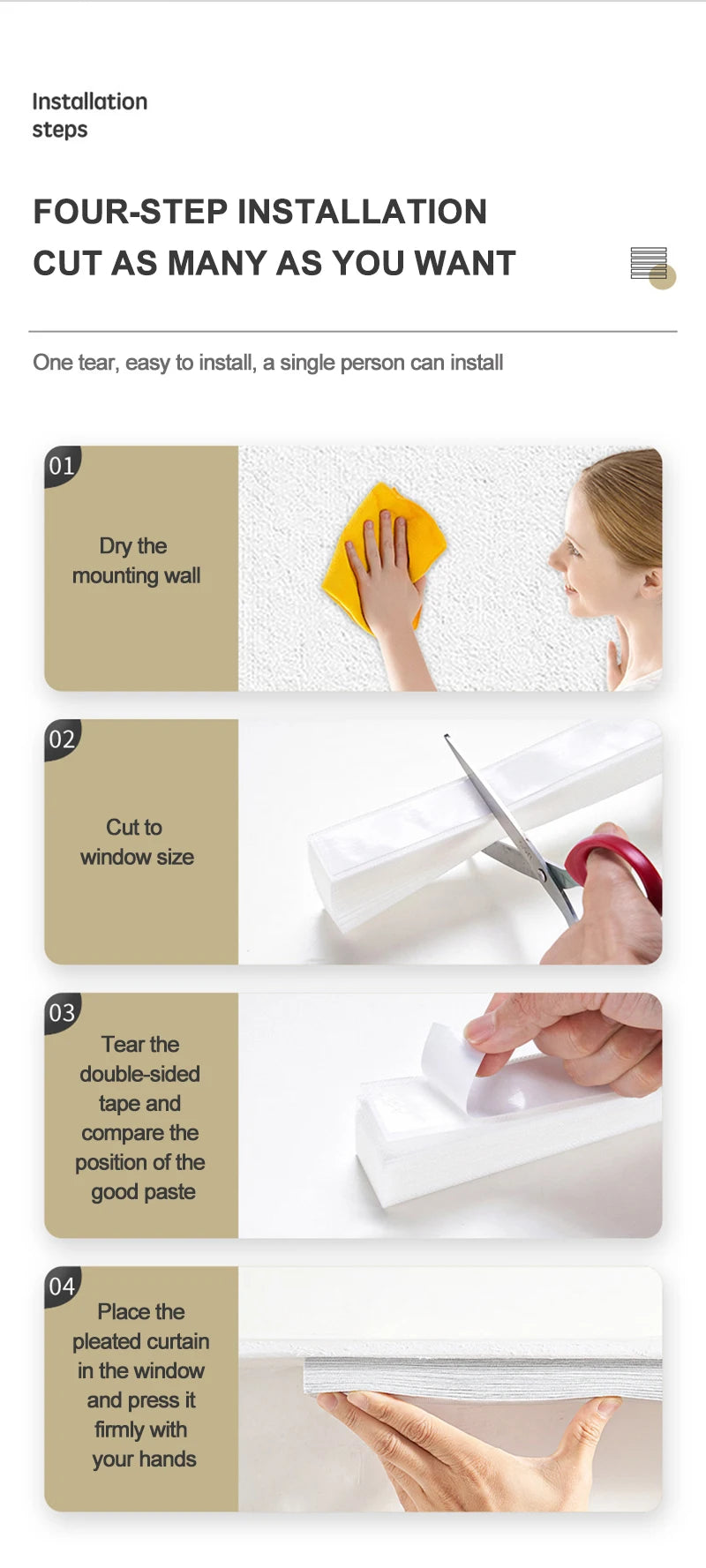 Self-Adhesive Pleated Blackout Curtain