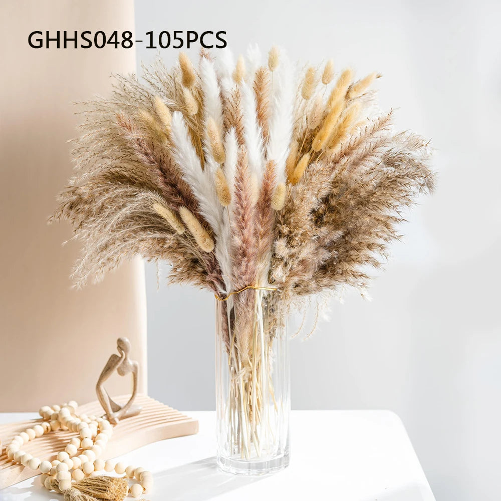 120pcs Fluffy Pampas Bunny Tail Grass Dried Artificial Flowers Bouquet for Bathroom Wall Office Boho Home Wedding Decorations