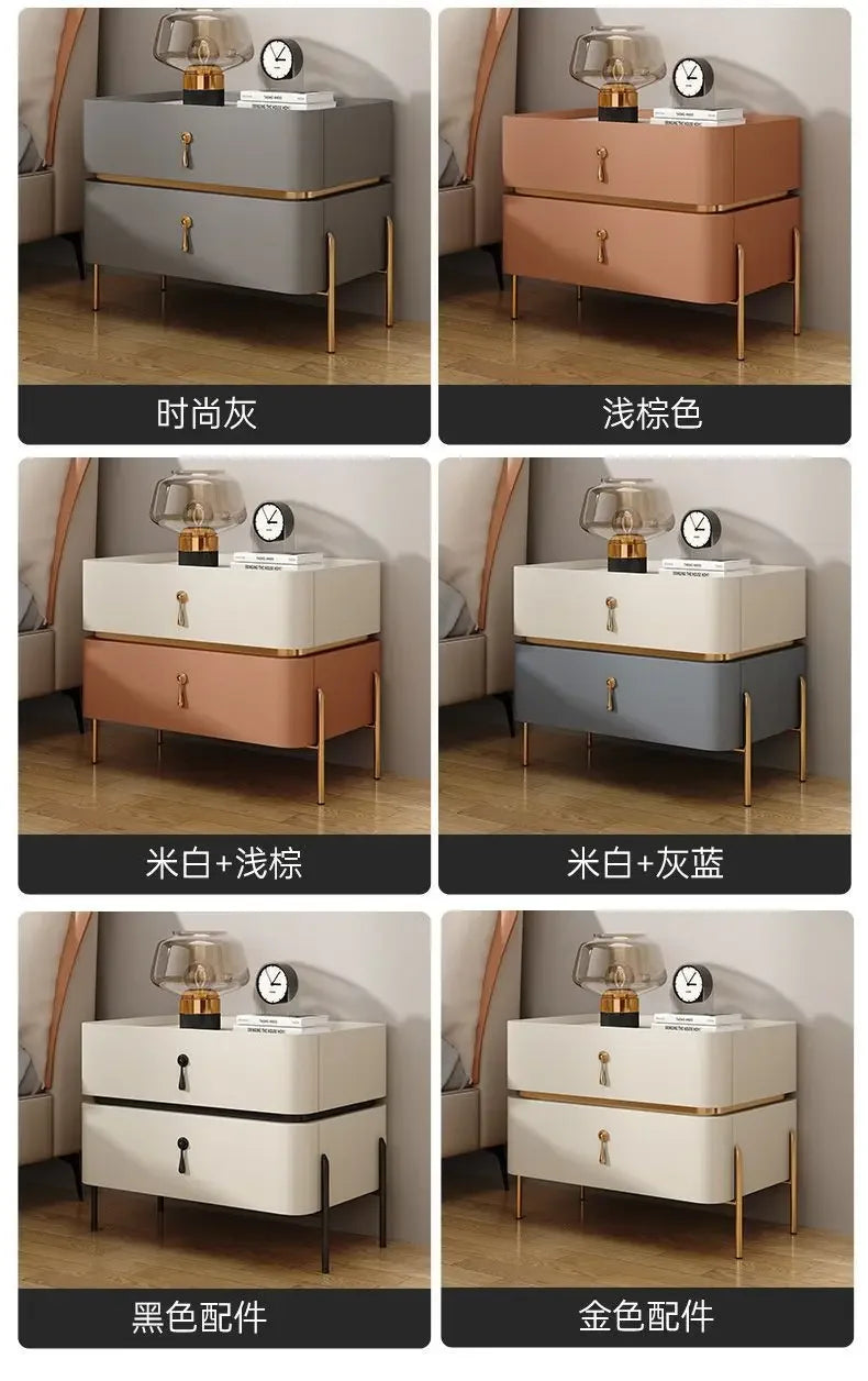 Nightstands Cabinets Bedside Table for Living Room Furniture Splicing Color Cabinets Metal Legs Storage Locker for The Bedroom