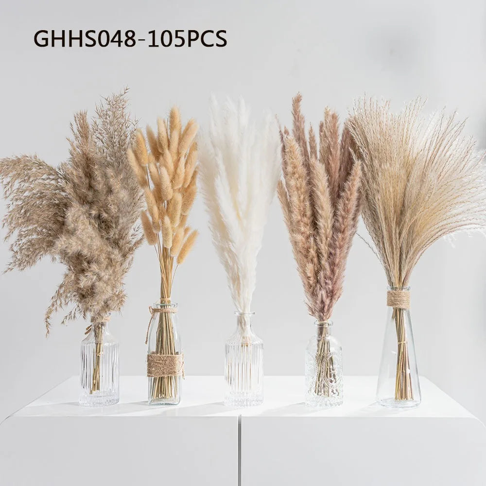120pcs Fluffy Pampas Bunny Tail Grass Dried Artificial Flowers Bouquet for Bathroom Wall Office Boho Home Wedding Decorations