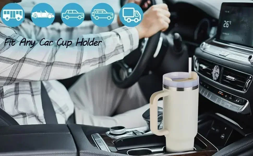 Insulated Tumbler Cup Thermal Mug for with Handle Straw Stainless Steel