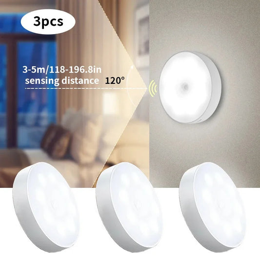 3PCS LED Motion Sensor Light Night Light USB rechargable