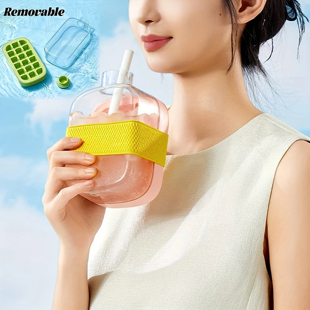 Silicone One-click Ice Mold Bottle Cooler Cup with Straw